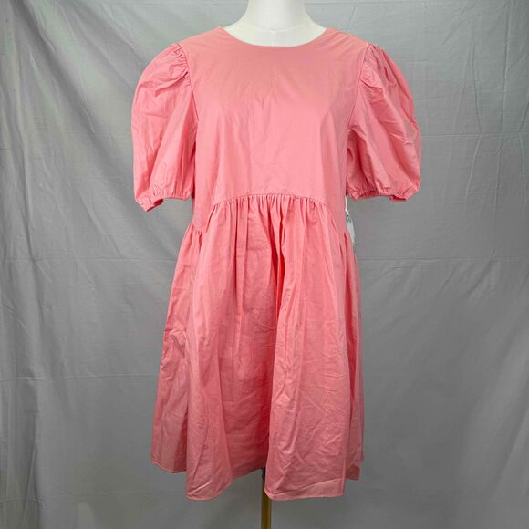 NWT Hyacinth House Tuckernuck Pink Puff Sleeve Crew Neck Babydoll Dress Small - Picture 2 of 15